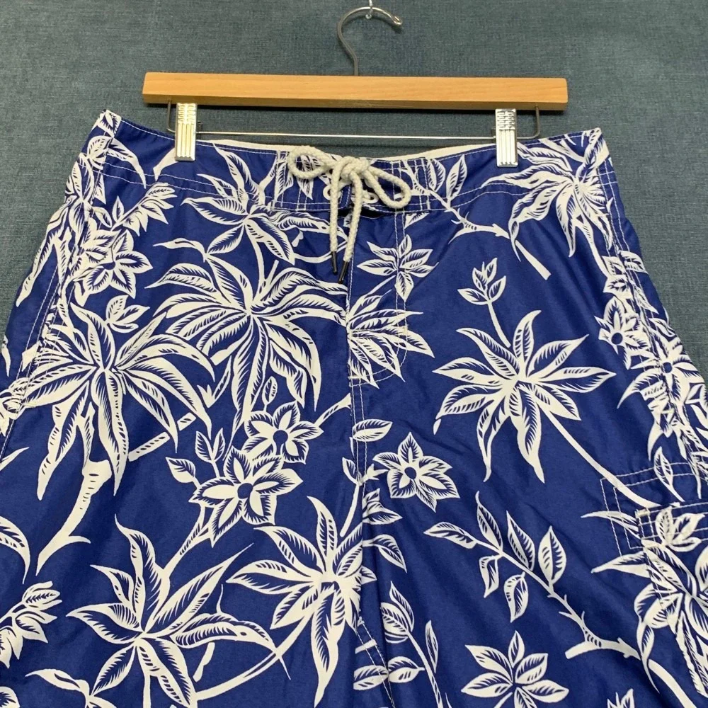 Polo Ralph Lauren Swim Trunks Shorts Mens M Blue Tropical Palm Print Mesh Lined